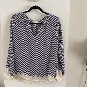 Joie Blue and White Chevron Blouse 100% silk sheet